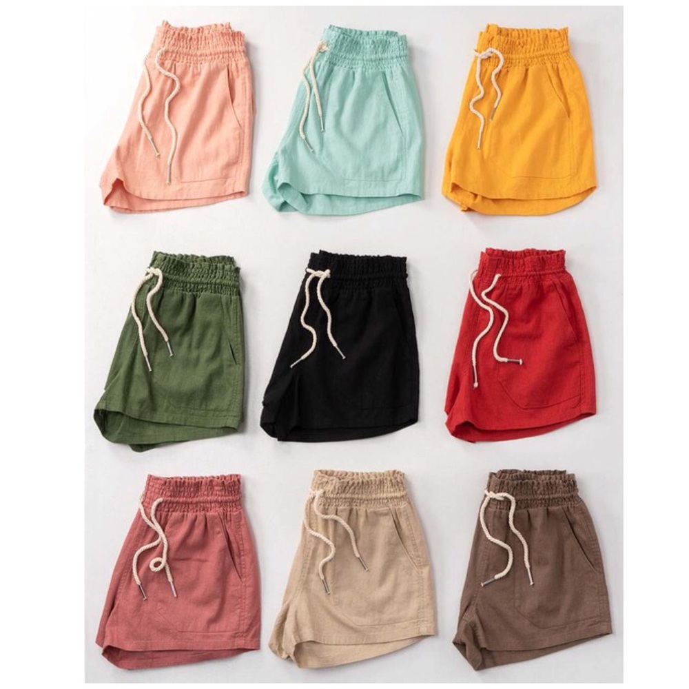 Linen Drawstring Pocket Shorts Black 2120 - Picture 3 of 6